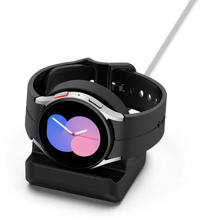 For Samsung Galaxy Watch5 40mm / 44mm Portable Silicone Stand Smart Watch Charger Holder Mount - Black