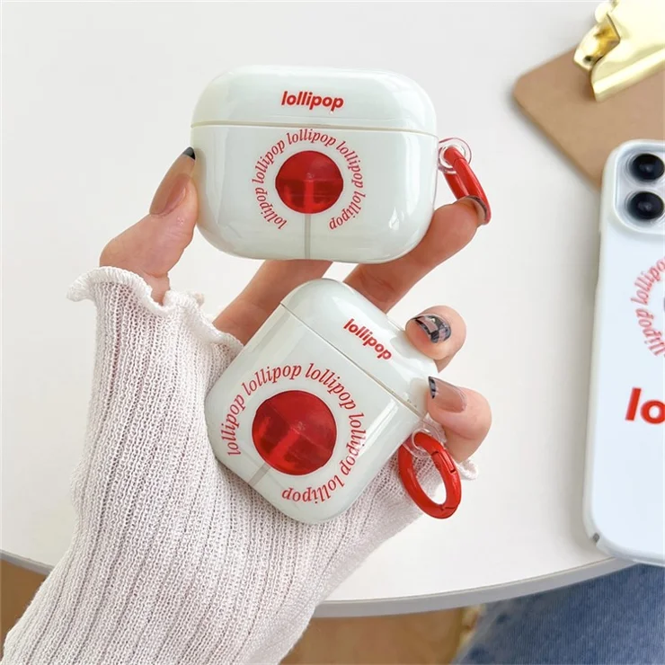 For Apple AirPods with Charging Case (2016) / (2019) / AirPods with Wireless Charging Case (2019) Anti-Fall Cover Sugar Pattern IMD + TPU Earbuds Case with Buckle