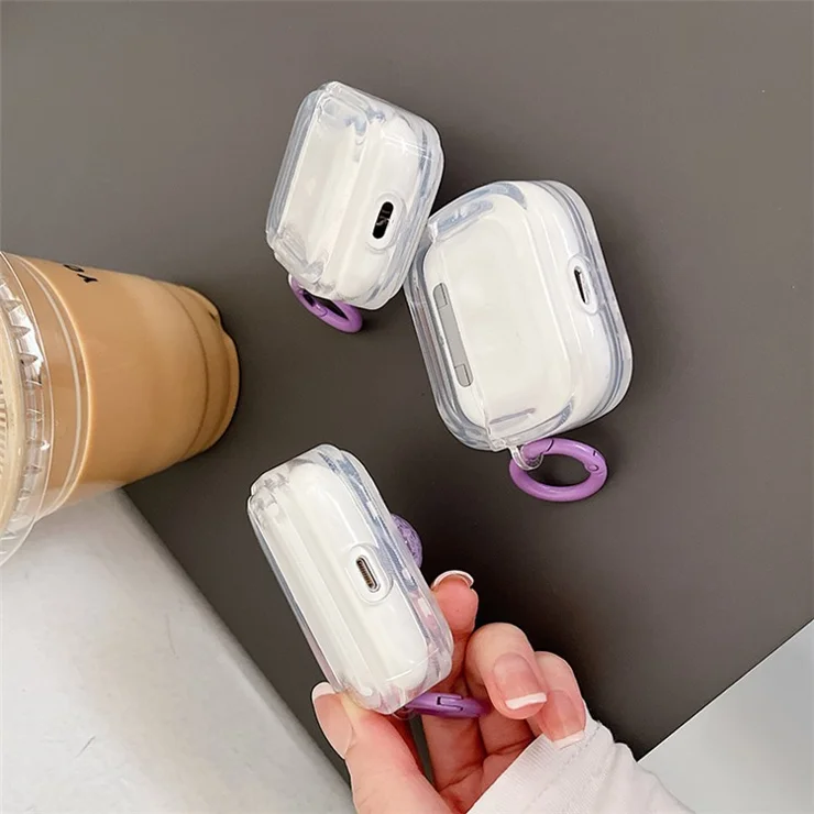 For Apple AirPods with Charging Case (2016) / (2019) / AirPods with Wireless Charging Case (2019) Heart Flower Pattern Protective Cover Soft TPU Bluetooth-compatible Earphone Charging Box with Buckle