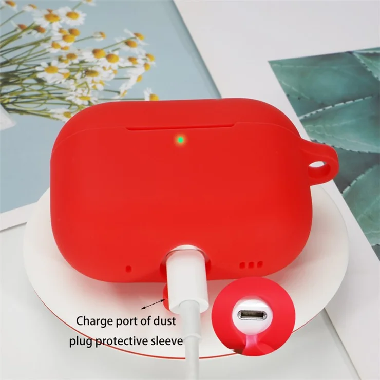 3 in 1 For Apple AirPods Pro 2 Portable Protective Case Set Earbuds Soft Silicone Protector Kit with Keychain / Anti-lost Neck Strap - Red