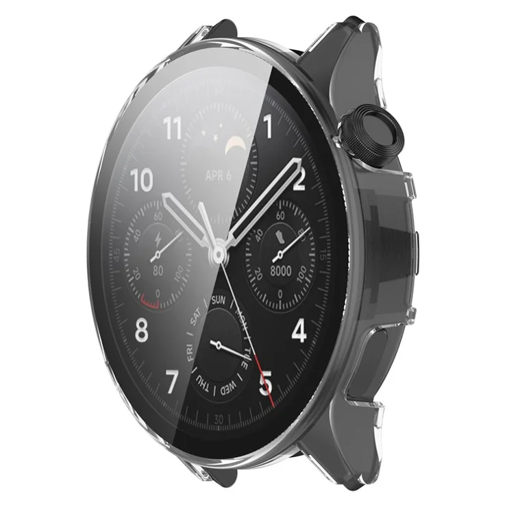 Anti-Scratch Hard PC Case for Xiaomi Watch S1 Pro Smart Watch Protective Case with Tempered Glass Screen Protector - Transparent