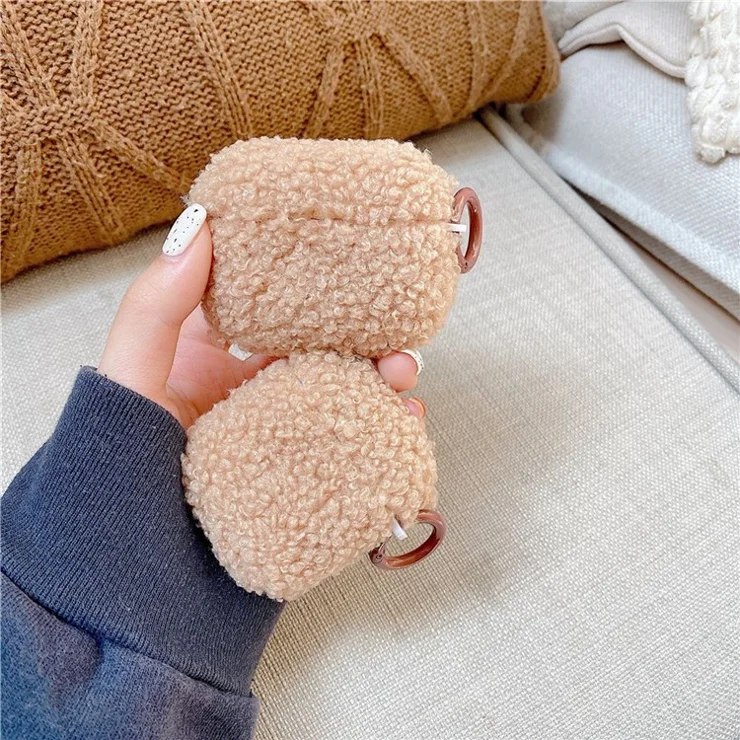 Fluff + TPU Cover for Apple AirPods Pro Charging Case Cover Bluetooth-compatible Headset Protector with Buckle - Brown