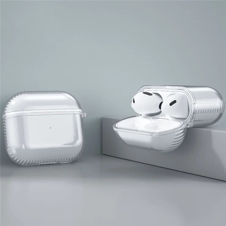For Apple AirPods 3 Earphone TPU Case Bluetooth-compatible Earbud Shockproof Airbag Protective Cover with Carabiner - Transparent Green