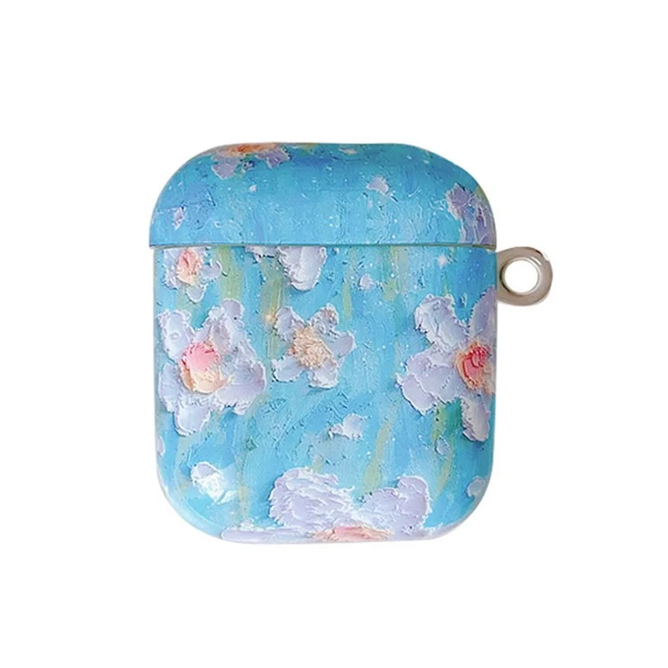 For Apple AirPods with Charging Case (2016) / (2019) / AirPods with Wireless Charging Case (2019) Flower Pattern IMD+TPU Shockproof Cover Bluetooth-compatible Earbuds Protective Case with Buckle - Style D