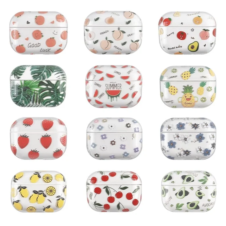 For Apple AirPods Pro (Gen 2) (USB-C) / Pro 2 Hard PC Earbud Case Lacquered Fruit Flower Pattern Bluetooth-compatible Earphone Protective Cover - Style I