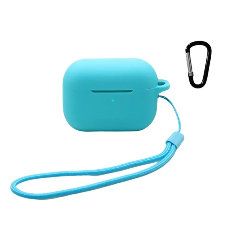 For Apple AirPods Pro 2 Earphone Silicone Case Bluetooth-compatible Earbud Charging Box Anti-drop Cover with Hand Strap and Carabiner - Blue
