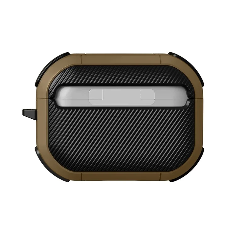 For AirPods Pro (Gen 2) (USB-C) / Pro 2 Bluetooth-compatible Earphone Protective Case TPU+PC Anti-drop Cover with Ring Buckle - Brown