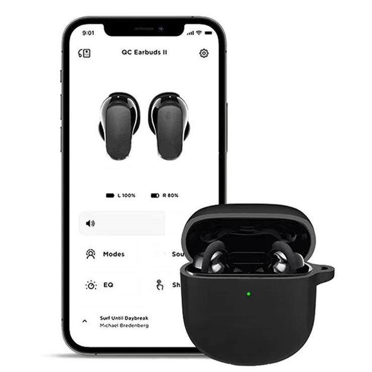 Drop Protection Silicone Case for Bose QuietComfort Earbuds II Earphone Charging Box, Soft Cover with Carrying Buckle - Wine Red