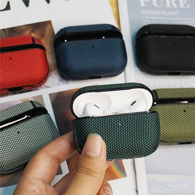 For AirPods Pro (Gen 2) (USB-C) / Pro 2 Charging Case Cover Nylon PC Anti-Fall Case Bluetooth-compatible Headset Protector with Strap - Dark Green