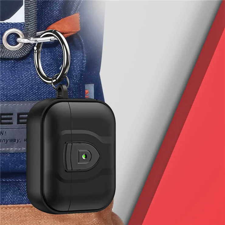 For Apple AirPods Pro 2 PC + TPU Shockproof Earphone Case Press Lock Protective Earbud Cover with Hanging Buckle - Black