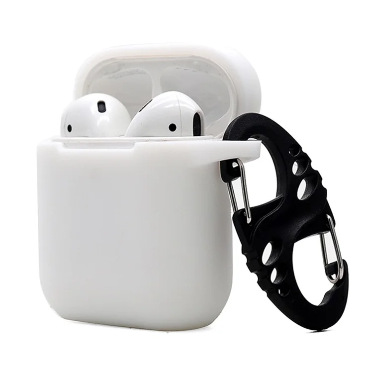 For Apple AirPods with Charging Case (2016) / (2019) / AirPods with Wireless Charging Case (2019) 2.5mm Thicken Silicone Case Protective Cover with 8-shaped Buckle - White