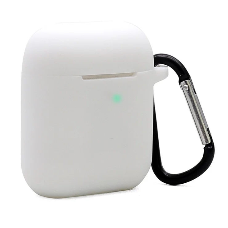 Silicone Case for Apple AirPods with Charging Case (2016) / (2019) / AirPods with Wireless Charging Case (2019), 2.5mm Thicken Protective Cover with D Ring Buckle - White