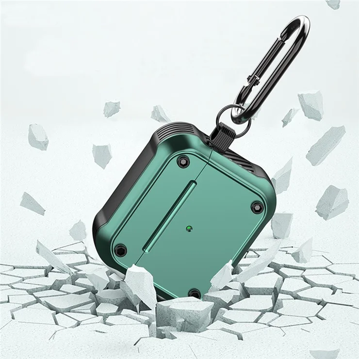 For Apple AirPods 3 Earphone Protective Case Dual-color PC+TPU Bluetooth-compatible Earbud Anti-drop Cover with Carabiner - Green