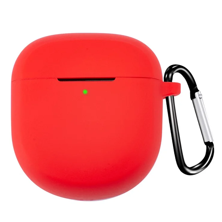Anti-dust Flexible Silicone Case for Bose QuietComfort Earbuds II Earphone Charging Box, Drop Protection Cover with Carrying Buckle - Red