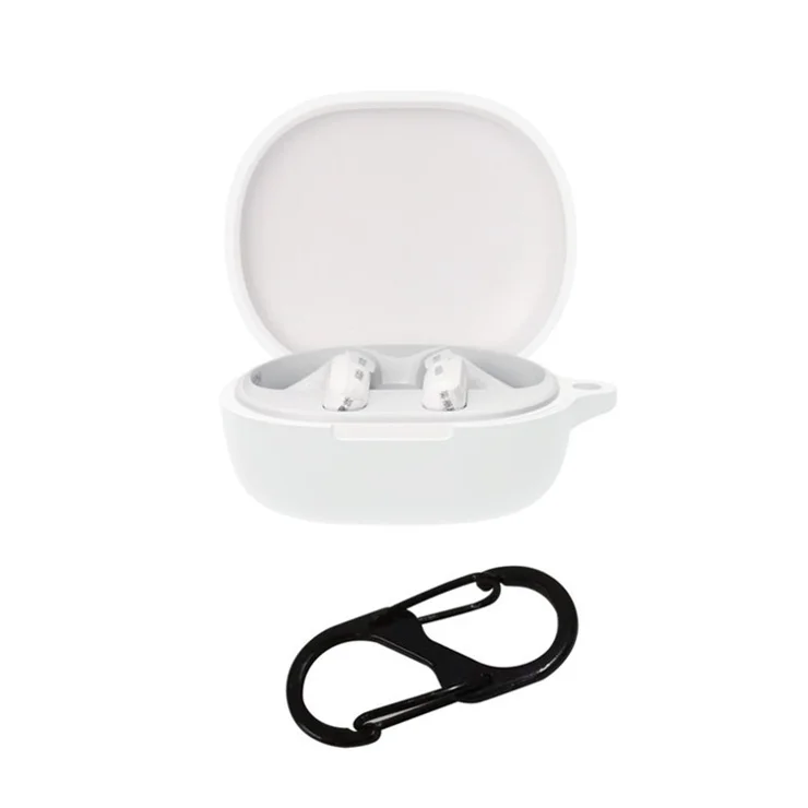 Protective Shell for Xiaomi Redmi Buds 4 Youth Edition, Wireless Bluetooth-compatible Earphones Anti-scratch Silicone Cover with Anti-lost Buckle - White