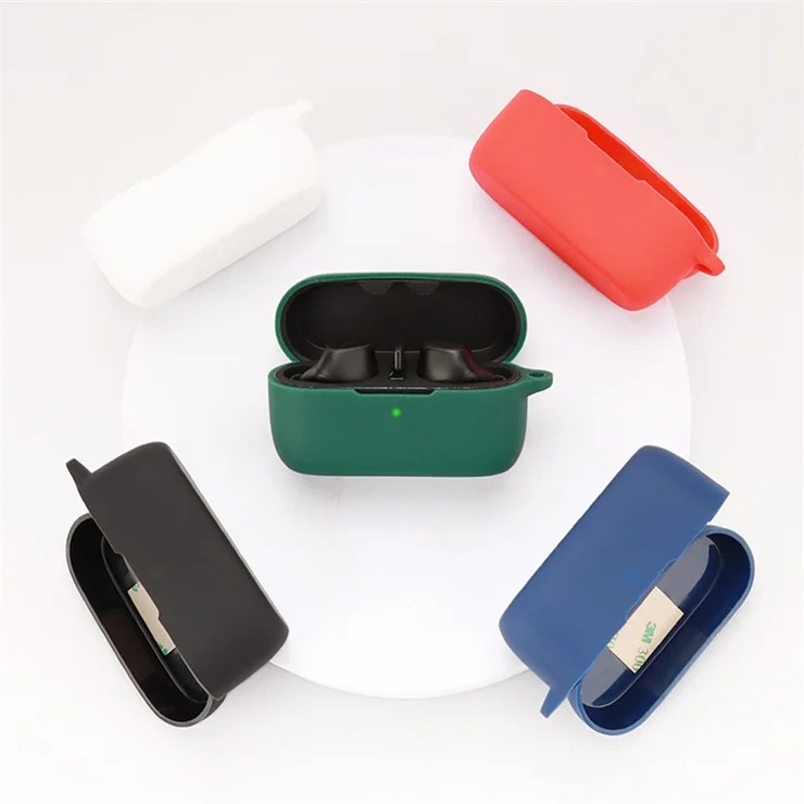 For Jabra Evolve2 Buds Wireless Bluetooth-compatible Earphones Anti-fall Carrying Case, Soft Silicone Cover with Anti-lost Buckle - Dark Blue