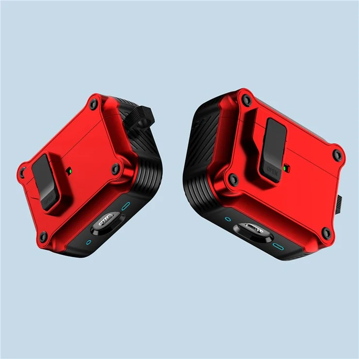 Earphone Case for Apple AirPods Pro 2, Bluetooth-compatible Earbuds TPU+PC Cover with Auto Opening Lock and Carabiner - Red