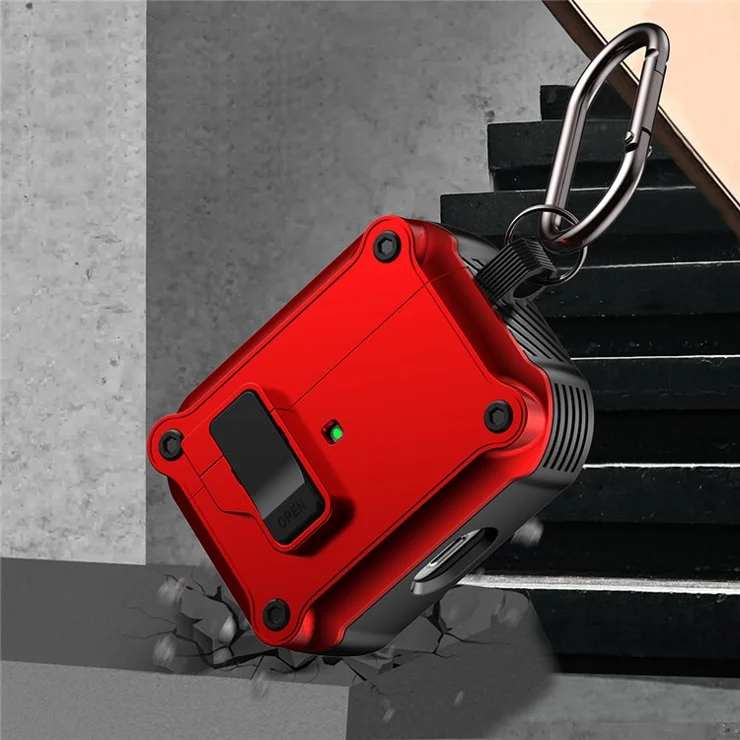 Compatible with Apple AirPods Pro Case TPU+PC Protector Bluetooth-compatible Earbuds Cover with Auto Lock - Red