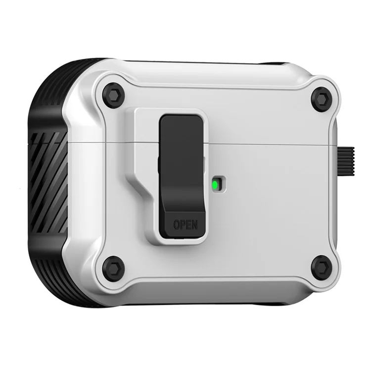 Compatible with Apple AirPods Pro Case TPU+PC Protector Bluetooth-compatible Earbuds Cover with Auto Lock - White