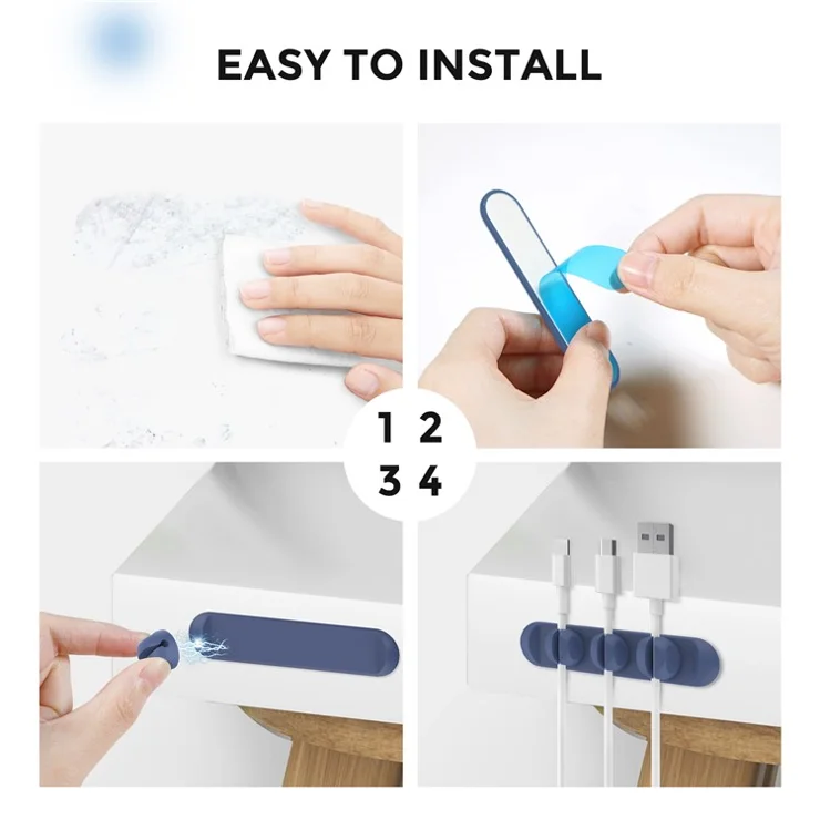 AHASTYLE PT-CY15 Magnet Desktop Line Clip Mobile Phone Wire Management Data Charging Cable Organizer Holder Silicone Cable Winder - Blue