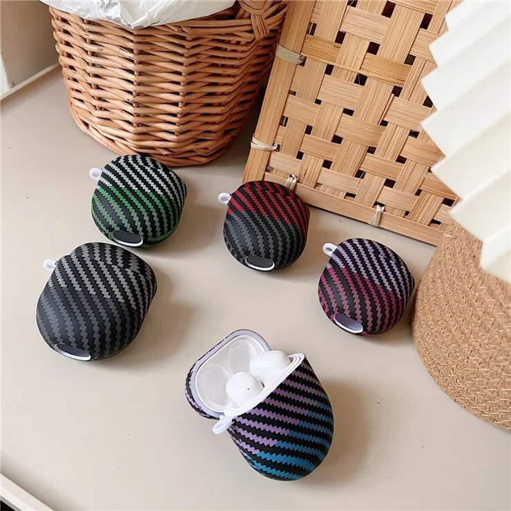 For Xiaomi Redmi Buds 4 PC Shockproof Case Carbon Fiber Texture Earphone Protector with Anti-lost Buckle - Purple / Blue