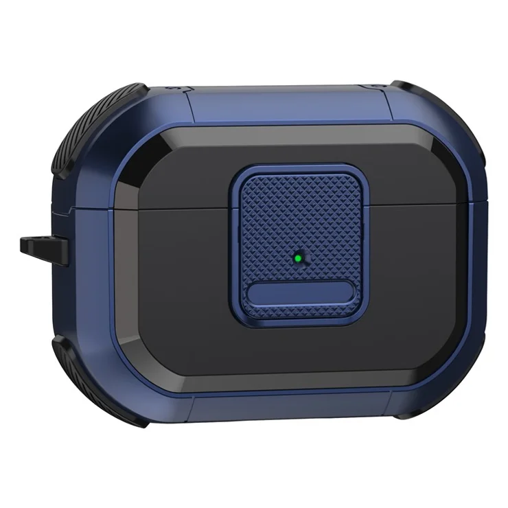 TPU PC Cover for AirPods Pro 2 Case Bluetooth-compatible Headset Protective Case with Lock, Carabiner - Blue