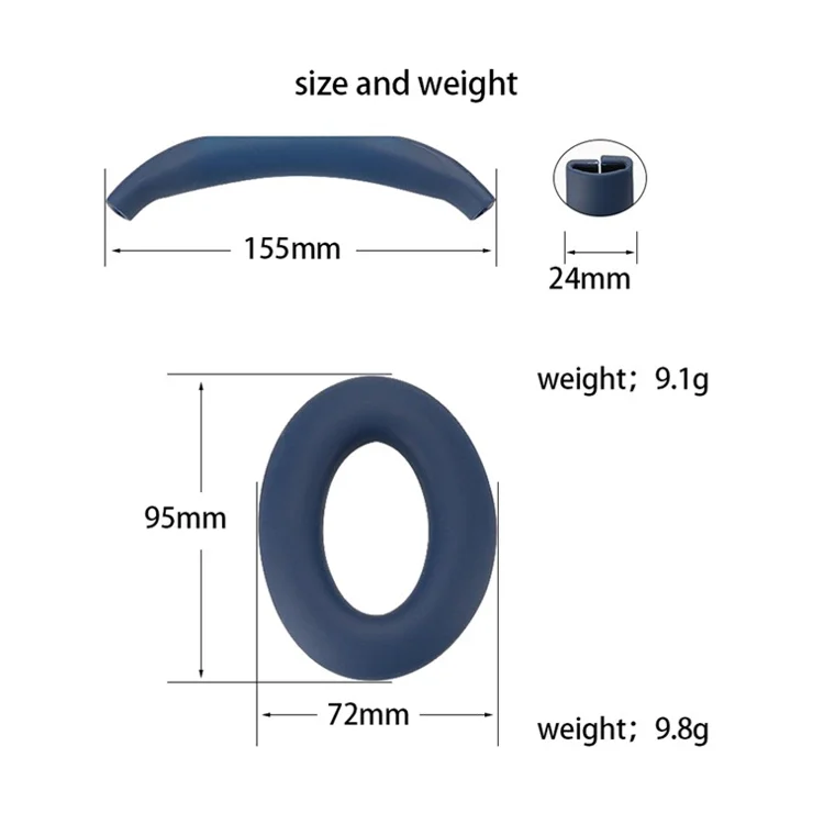 For Bose QC45 / QC35 / QC25 / QC15 / AE2 1 Pair Silicone Headphone Earpads Caps+1 Head Beam Cover - Dark Blue