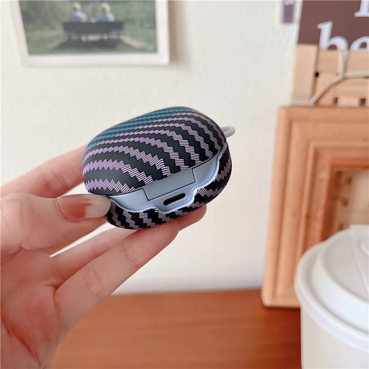 For Samsung Galaxy Buds2 Pro / Buds FE / Buds 2 / Live / Pro / Buds FE Carbon Fiber Texture Bi-color PC Case Earphone Cover - Purple / Blue