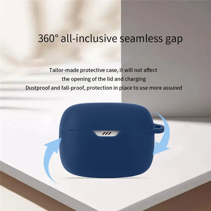 For JBL Tune Buds Earphone Silicone Case Anti-scratch Earbud Protective Cover with Buckle - Dark Blue