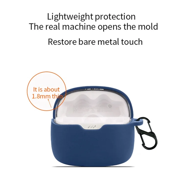 For JBL Tune Beam Silicone Protective Cover Bluetooth-compatible Earphone Sleeve with Anti-lost Buckle - White
