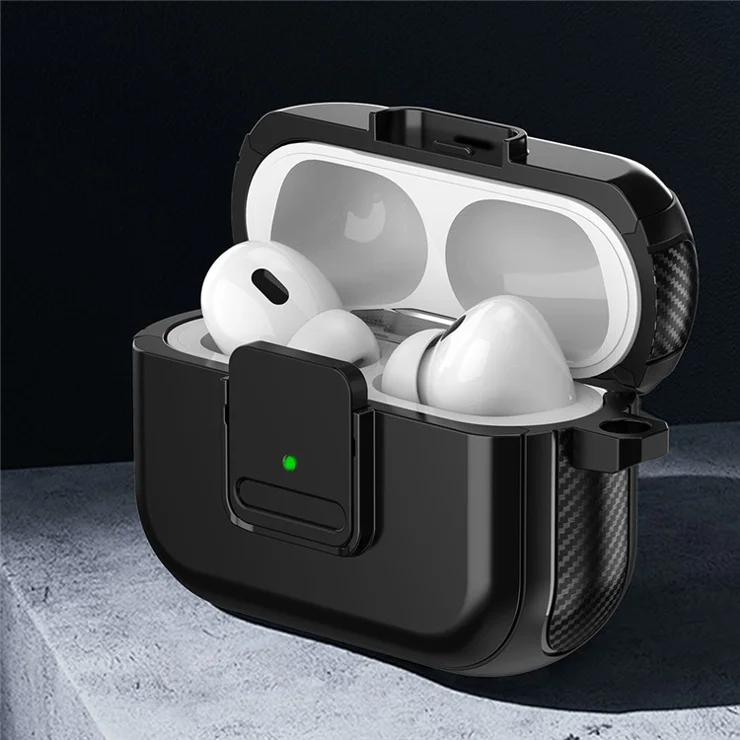 Magnetic Case for Apple AirPods Pro , Buckle Design Bluetooth-compatible Earphone TPU Cover with Carabiner - Black+White
