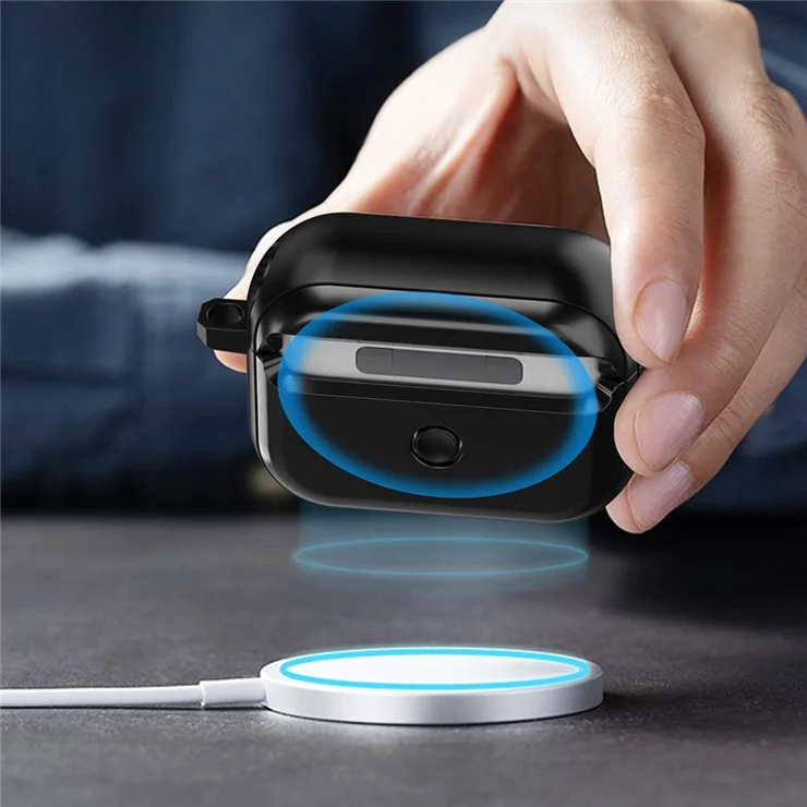 Magnetic Case for Apple AirPods Pro , Buckle Design Bluetooth-compatible Earphone TPU Cover with Carabiner - Black+White