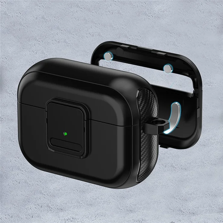 Magnetic Case for Apple AirPods Pro , Buckle Design Bluetooth-compatible Earphone TPU Cover with Carabiner - Black+White