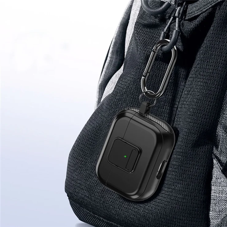 Magnetic Case for Apple AirPods Pro , Buckle Design Bluetooth-compatible Earphone TPU Cover with Carabiner - Black+White