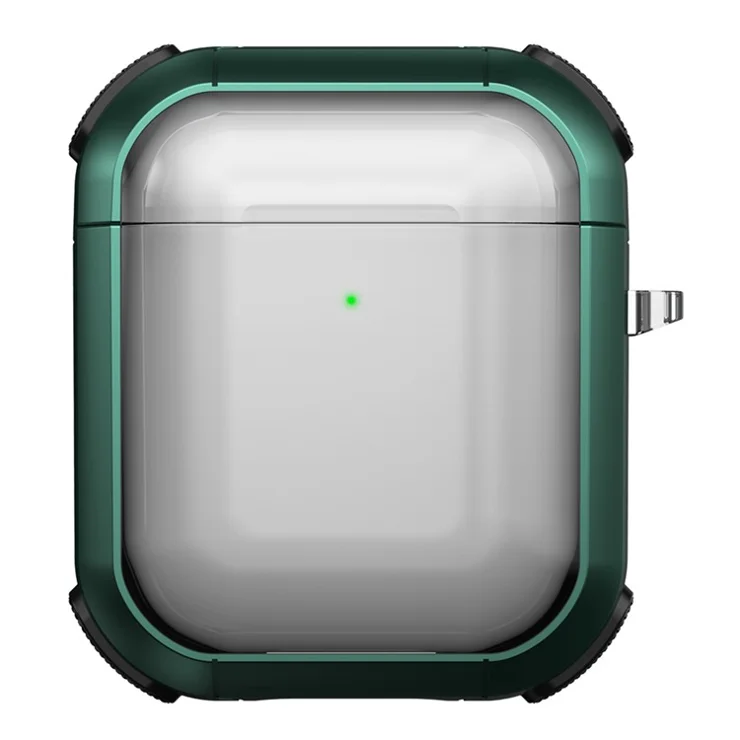 Earphone Case for Apple AirPods with Charging Case (2016) / (2019) / AirPods with Wireless Charging Case (2019) PC+TPU Clear Cover with Carabiner - Green