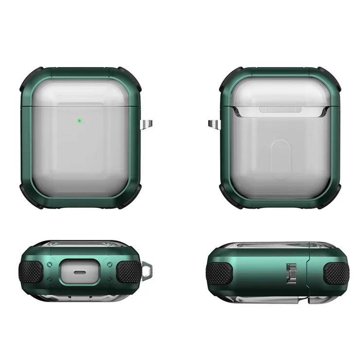 Earphone Case for Apple AirPods with Charging Case (2016) / (2019) / AirPods with Wireless Charging Case (2019) PC+TPU Clear Cover with Carabiner - Green