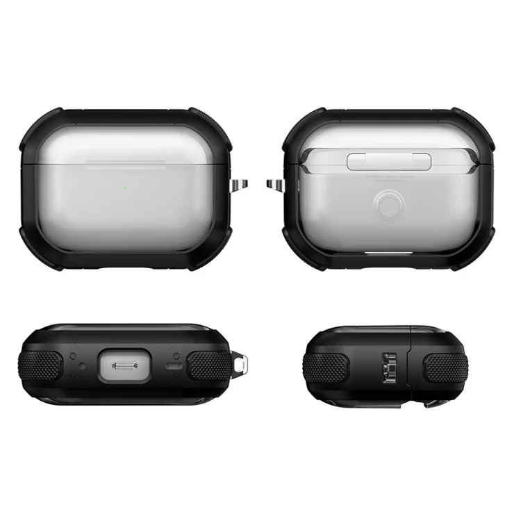 For Apple AirPods Pro Bluetooth-compatible Earphone Case Transparent PC+TPU Earbud Cover with Carabiner - Gold