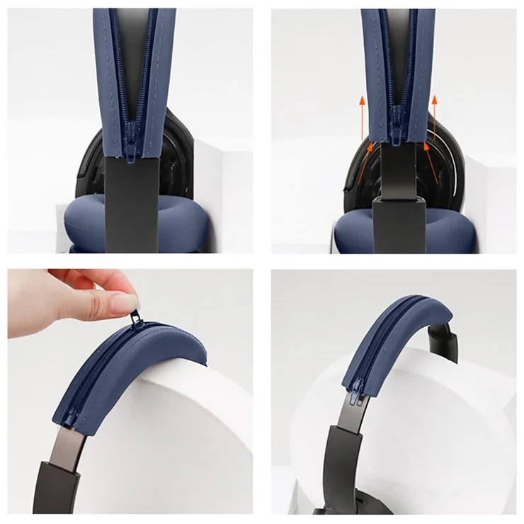 For Sony WH-H910N Headphone Head Beam Silicone Cover Headband Zipper Protective Sleeve - Black