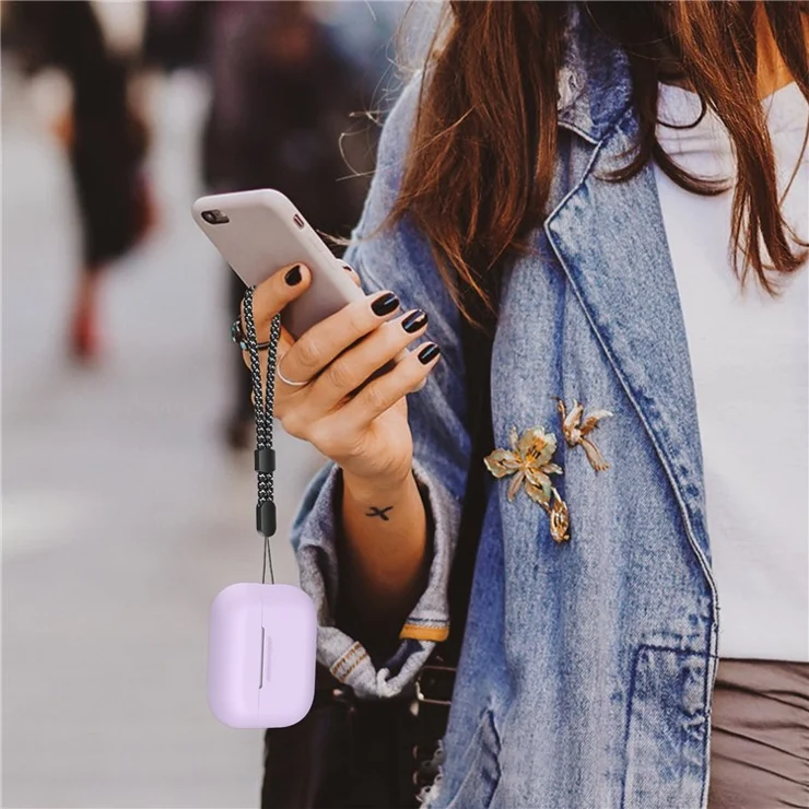 AHASTYLE PT187-2-C Silicone Case for AirPods Pro 2 / Pro (Gen 2) (USB-C) Earphone Cover with Strap - Light Purple