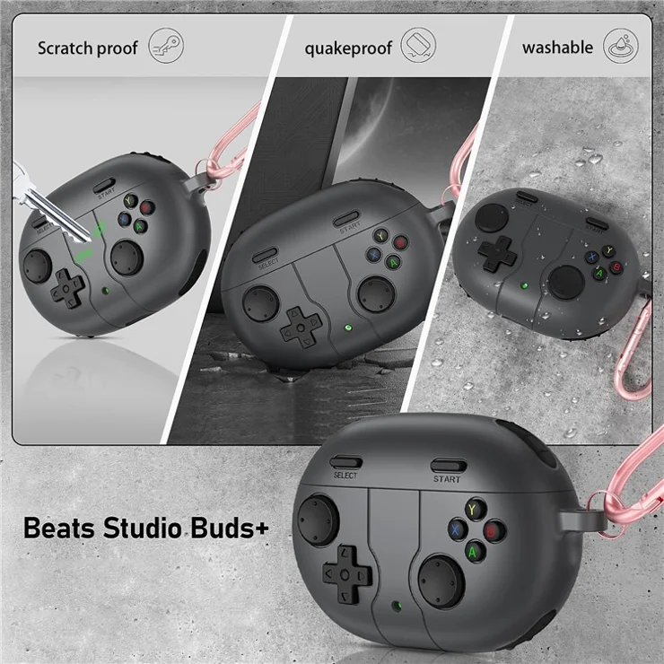 For Beats Studio Buds+ Wireless Earphone Silicone Case Protective Cover with Hanging Buckle - Grey