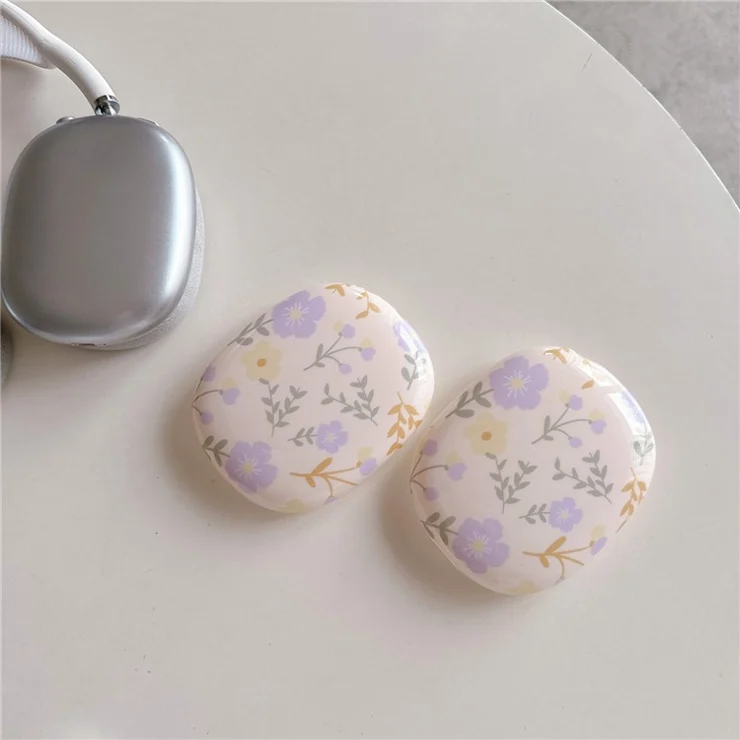 1 Pair For AirPods Max IMD Headset Earmuff Shell Headphone TPU Earpad Cover - Purple Flower