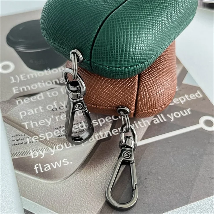 For AirPods Pro 2 Bluetooth-compatible Earphone Cover Cross Texture PU Leather Anti-drop Case - Green