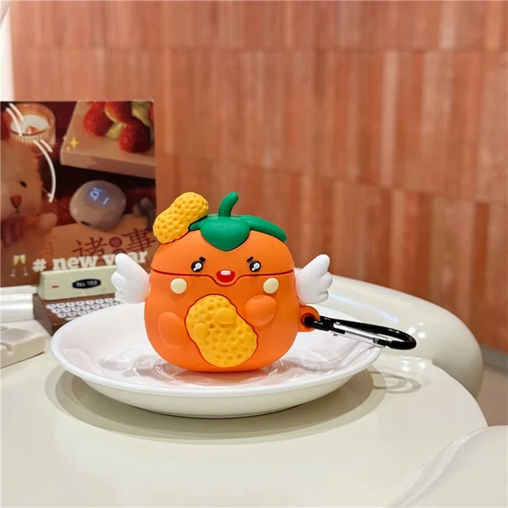For Apple AirPods with Wireless Charging Case (2019) / AirPods with Charging Case (2019) (2016) Cartoon Persimmon Peanut Silicone Case