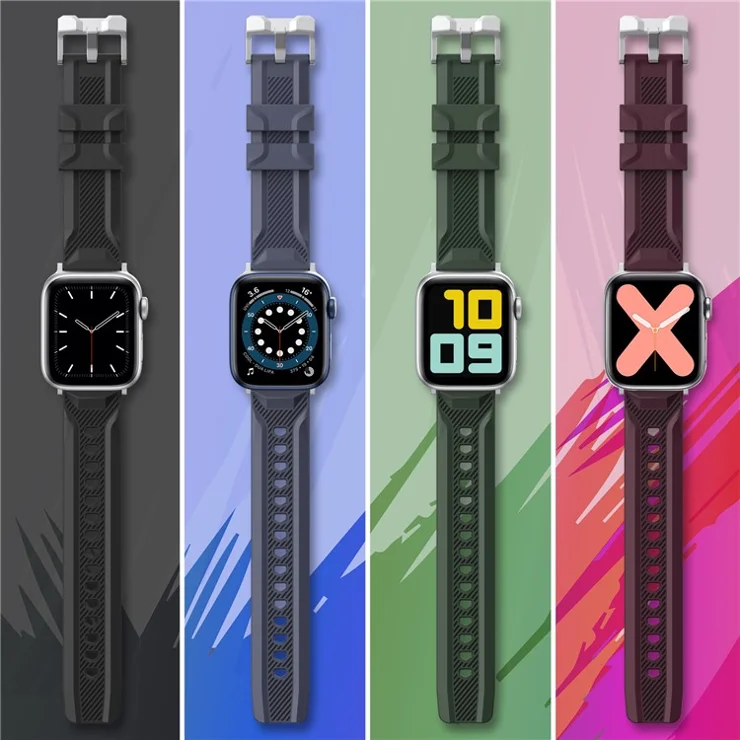 AHASTYLE WA10 Watch Band for Apple Watch Series 10 42mm / 9 8 7 41mm / SE (2023) SE (2022) SE 6 5 4 40mm / 3 2 1 38mm Watch Band Textured Silicone Strap - Black