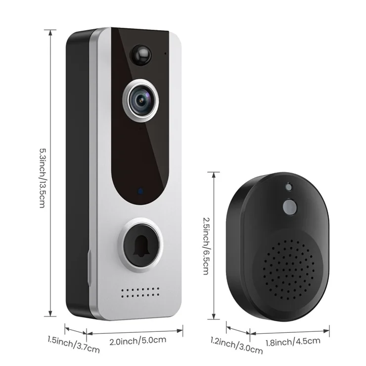 V8 2-Way Audio WiFi Doorbell Night Vision Door Bell Lens Camera with Receiver - White