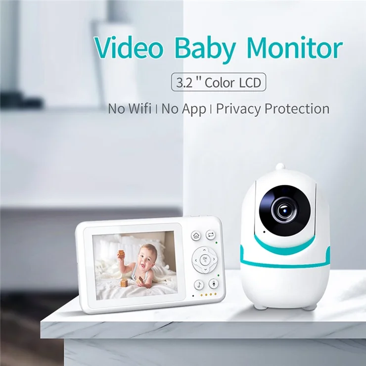 D031 3.2-inch LCD Baby Monitor 2 Way Voice Built-in Lullabies Home Baby Security Camera - Blue / US Plug