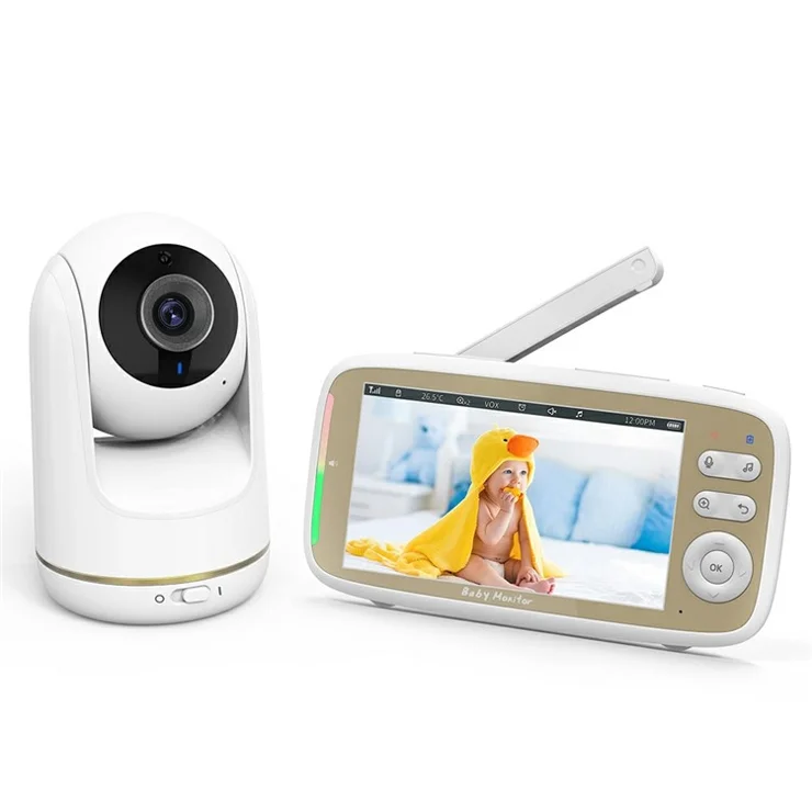 VB803 5-inch Baby Monitor Built-in Lullabies PTZ Rotation HD Baby Security Camera - EU Plug
