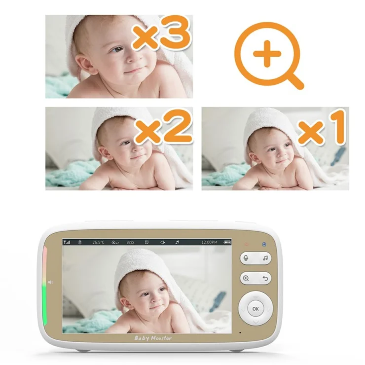 VB803 5-inch Baby Monitor Built-in Lullabies PTZ Rotation HD Baby Security Camera - EU Plug
