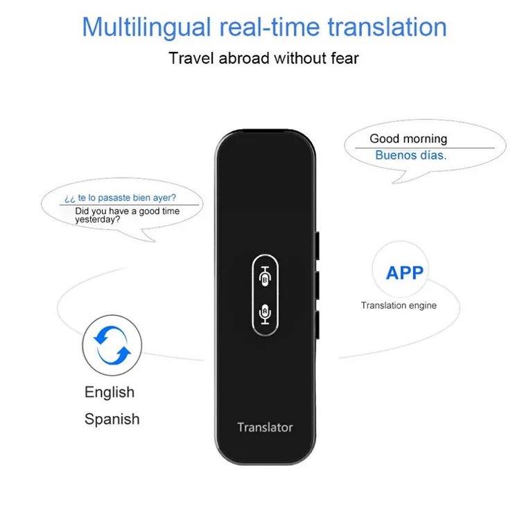 G6X Built-In 600mAh Battery Bluetooth-compatible 137 Languages Speech Translator for 8-Pin, Android - Black