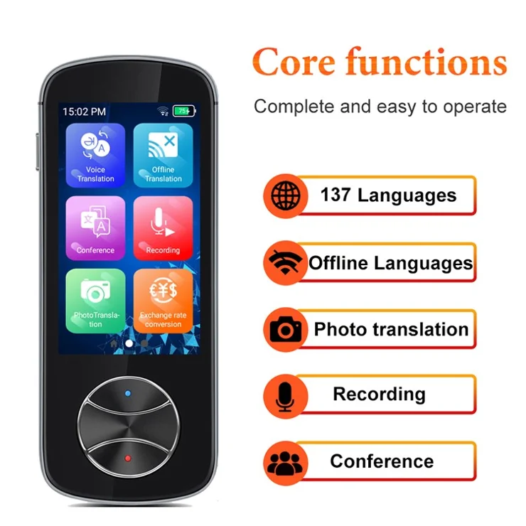 V10 3.0-inch Touch Screen 137 Languages Translator Offline Photo Translation WiFi AI Smart Voice Translator - Black